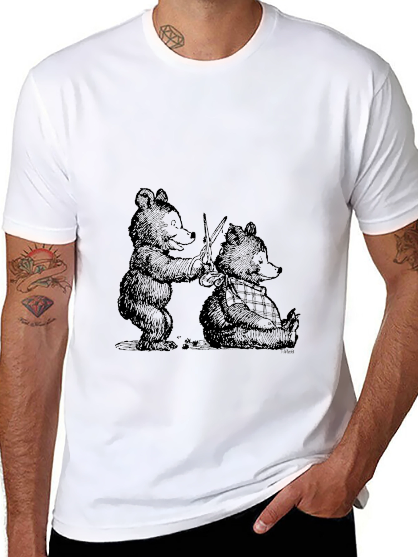 Bear Graphic Tee - Black Cotton T-Shirt