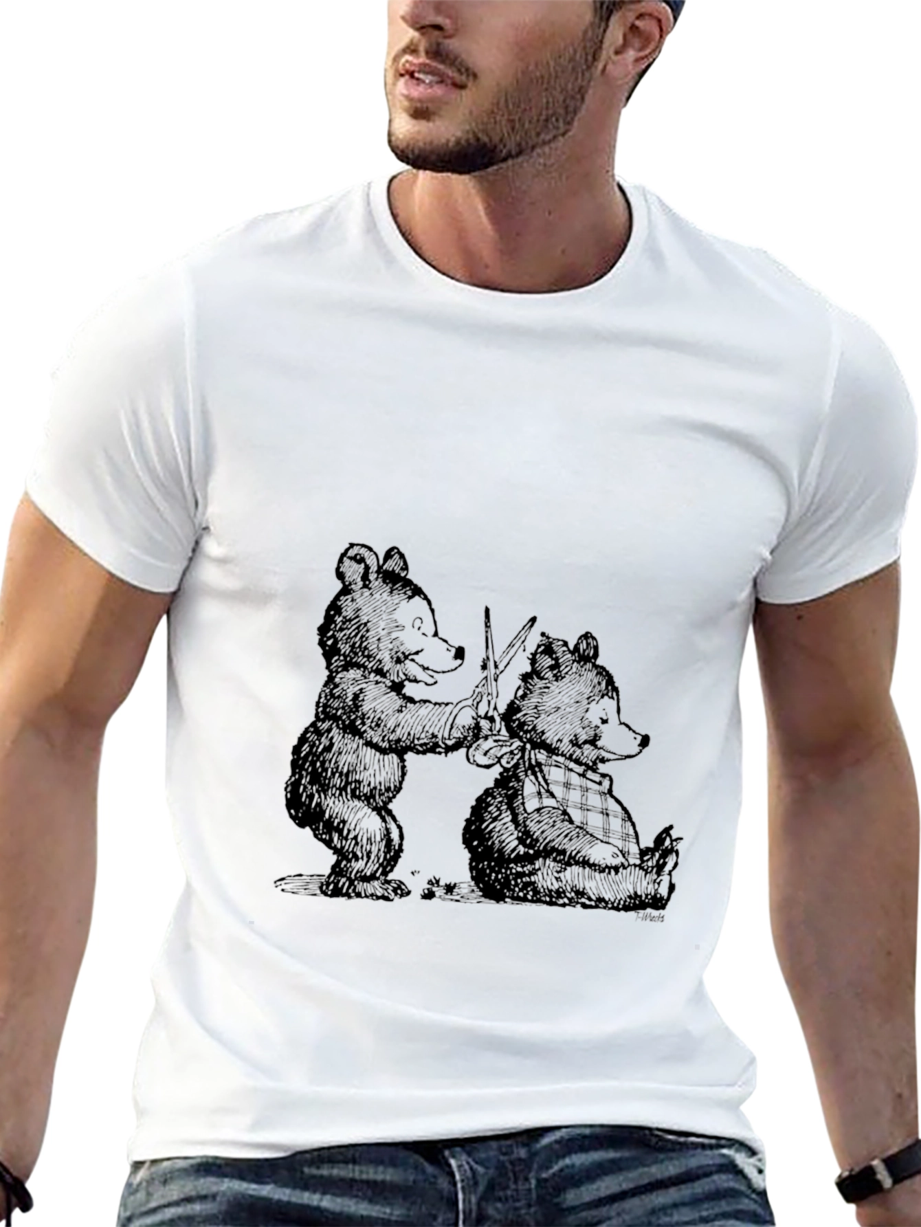Bear Graphic Tee - Black Cotton T-Shirt