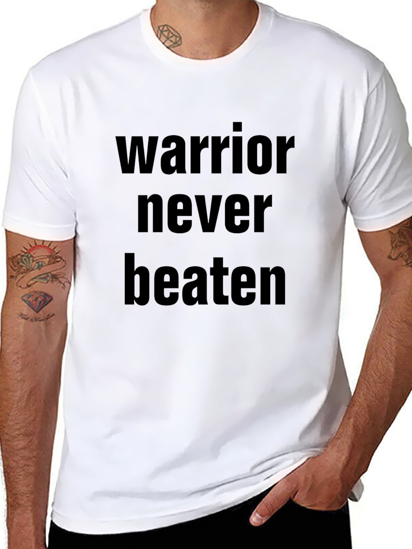Warrior Never Beaten Black Graphic T-Shirt