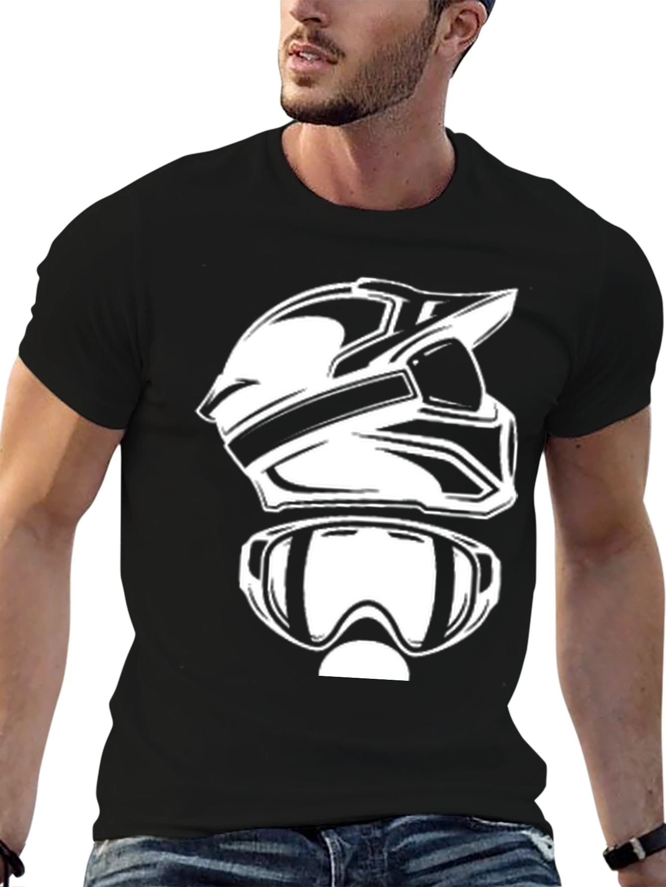 Motocross Helmet & Goggles Graphic Black T-Shirt