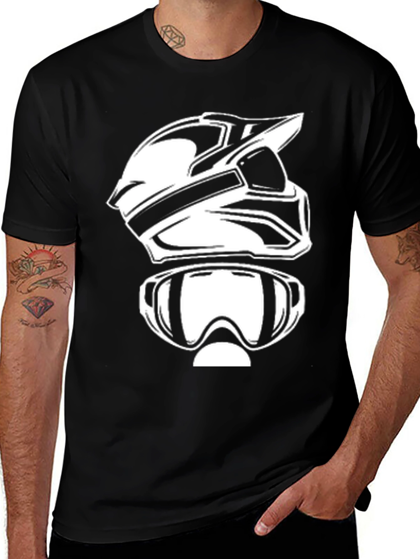 Motocross Helmet & Goggles Graphic Black T-Shirt