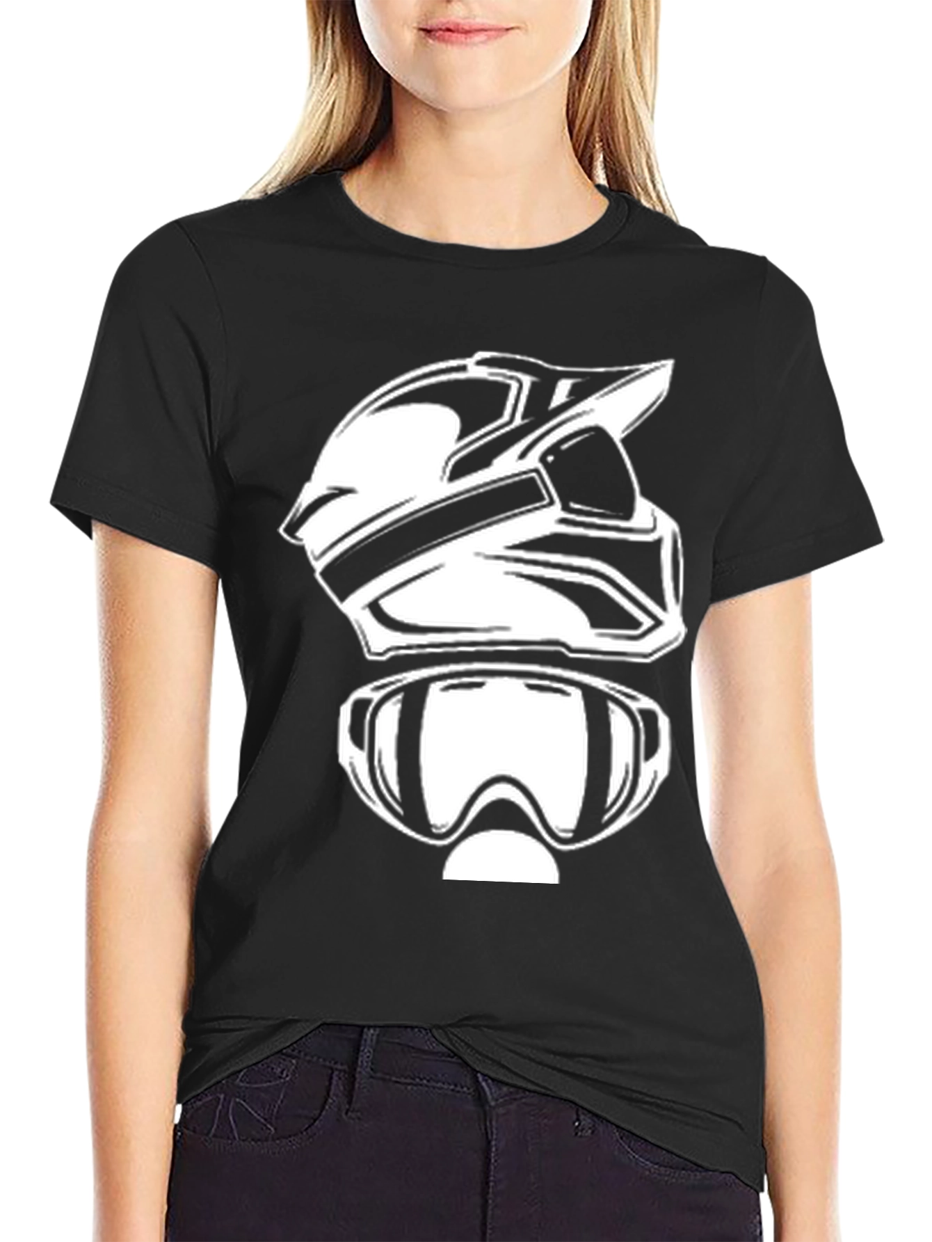 Motocross Helmet & Goggles Graphic Black T-Shirt