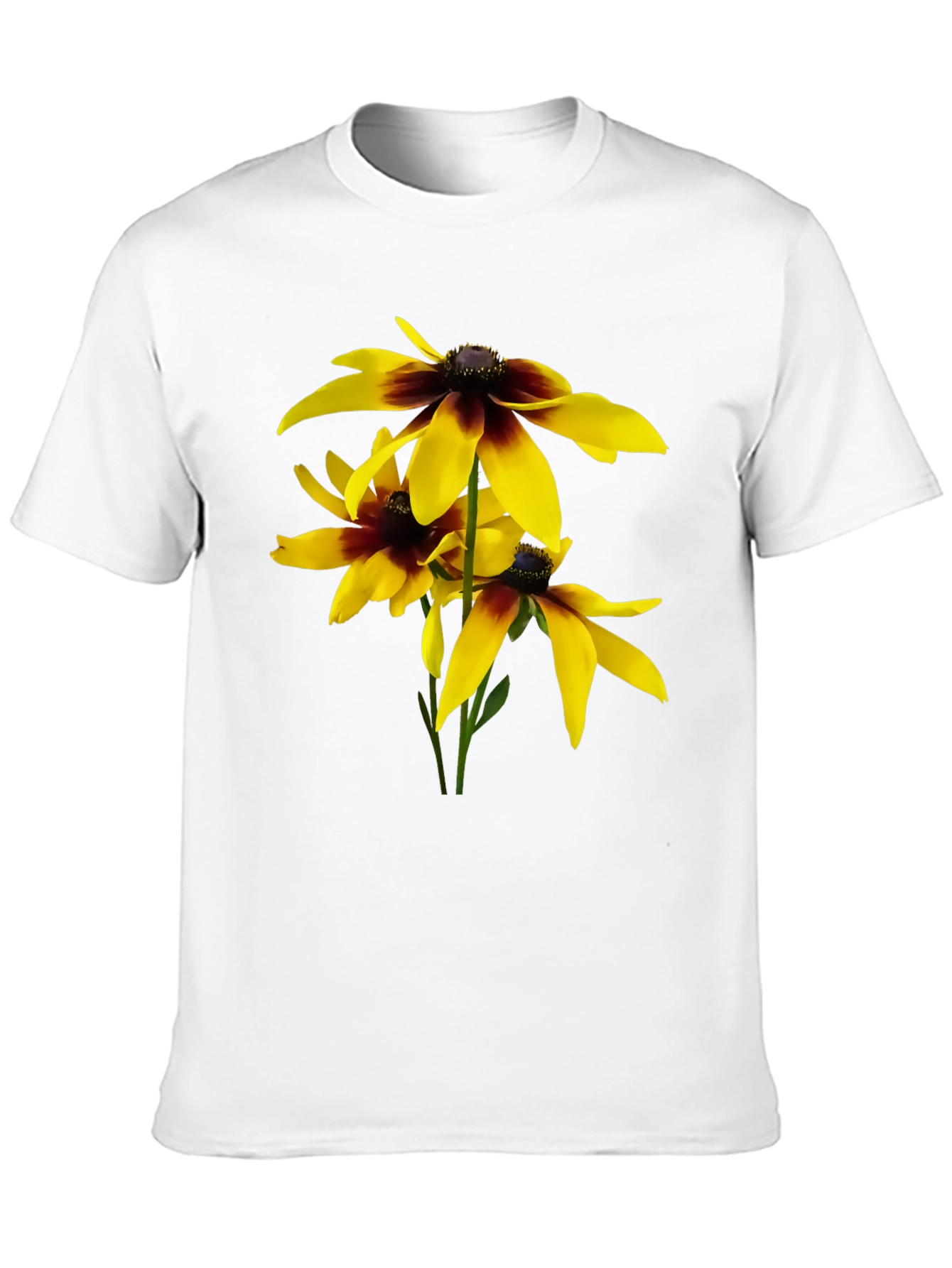Black T-Shirt with Yellow Rudbeckia Flower Design