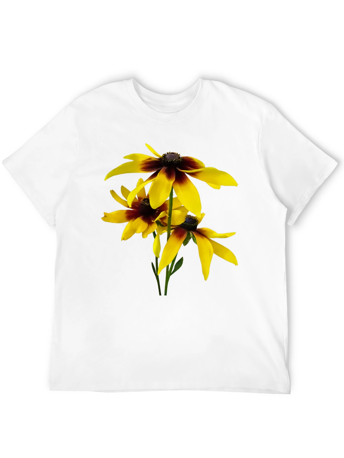 Black T-Shirt with Yellow Rudbeckia Flower Design