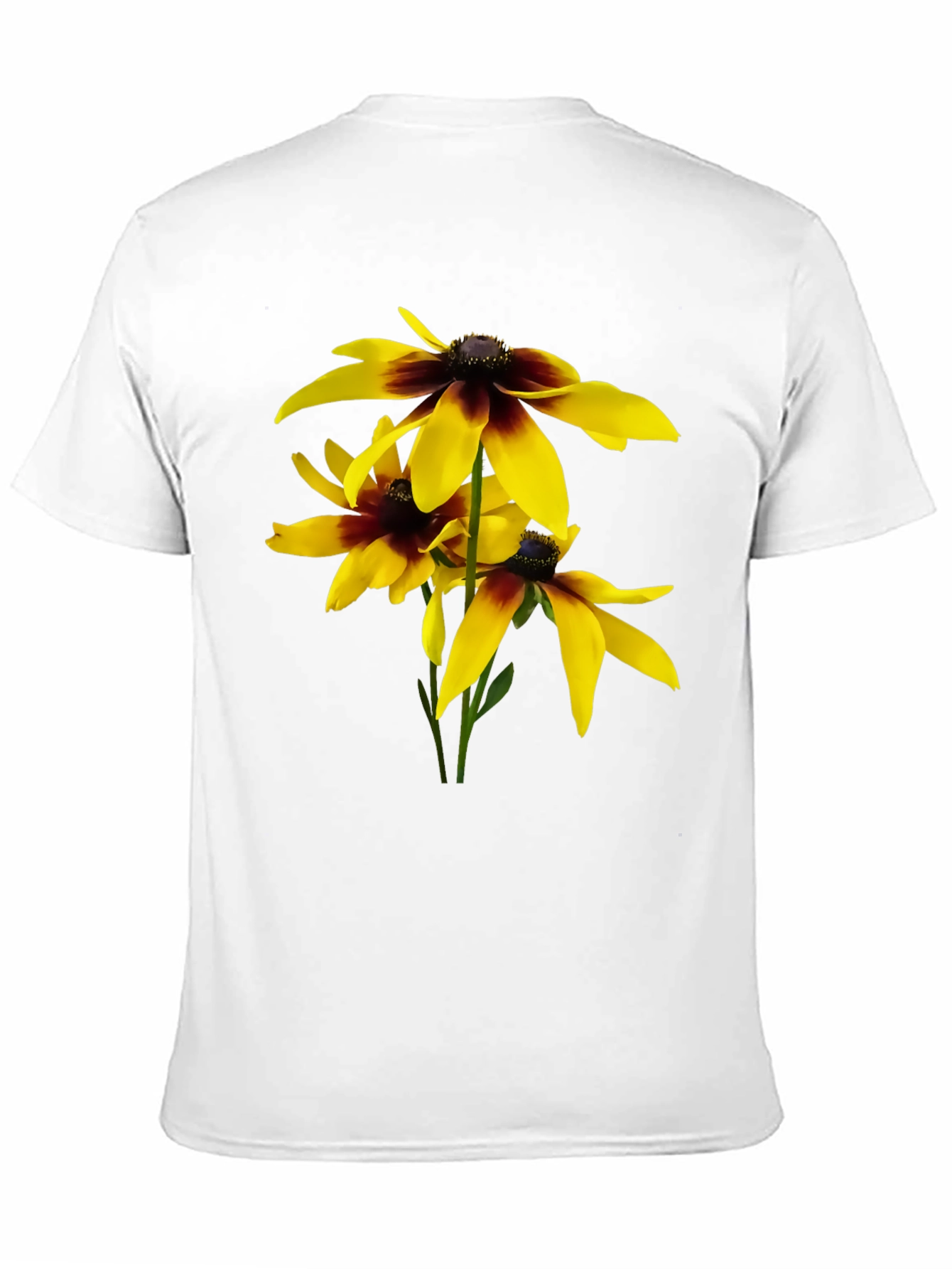 Black T-Shirt with Yellow Rudbeckia Flower Design