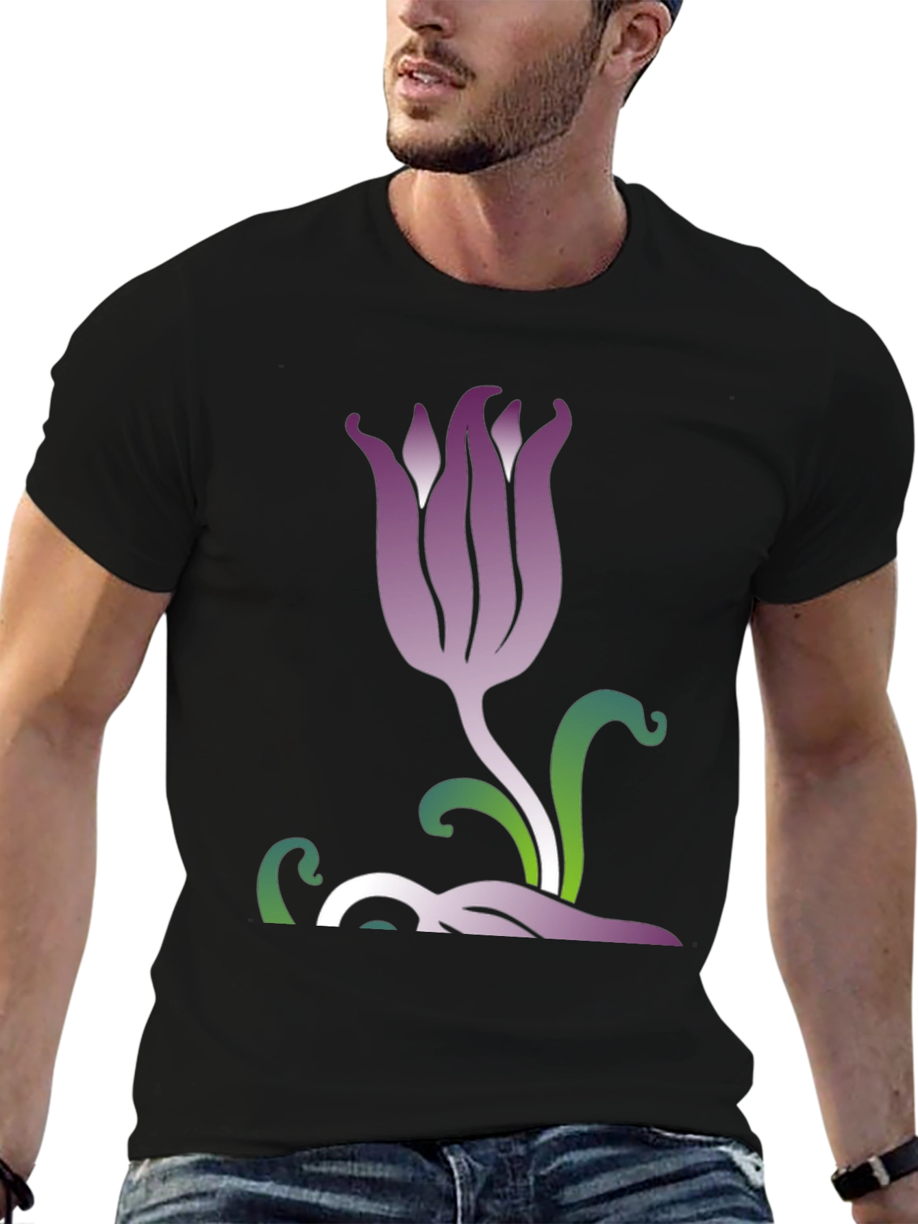 Stylish Floral Graphic Tee - Black Cotton Blend