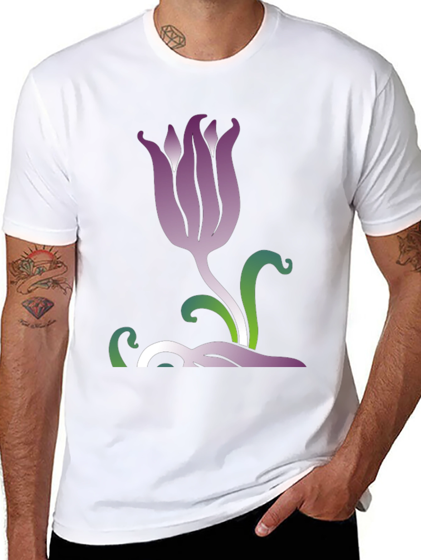 Stylish Floral Graphic Tee - Black Cotton Blend