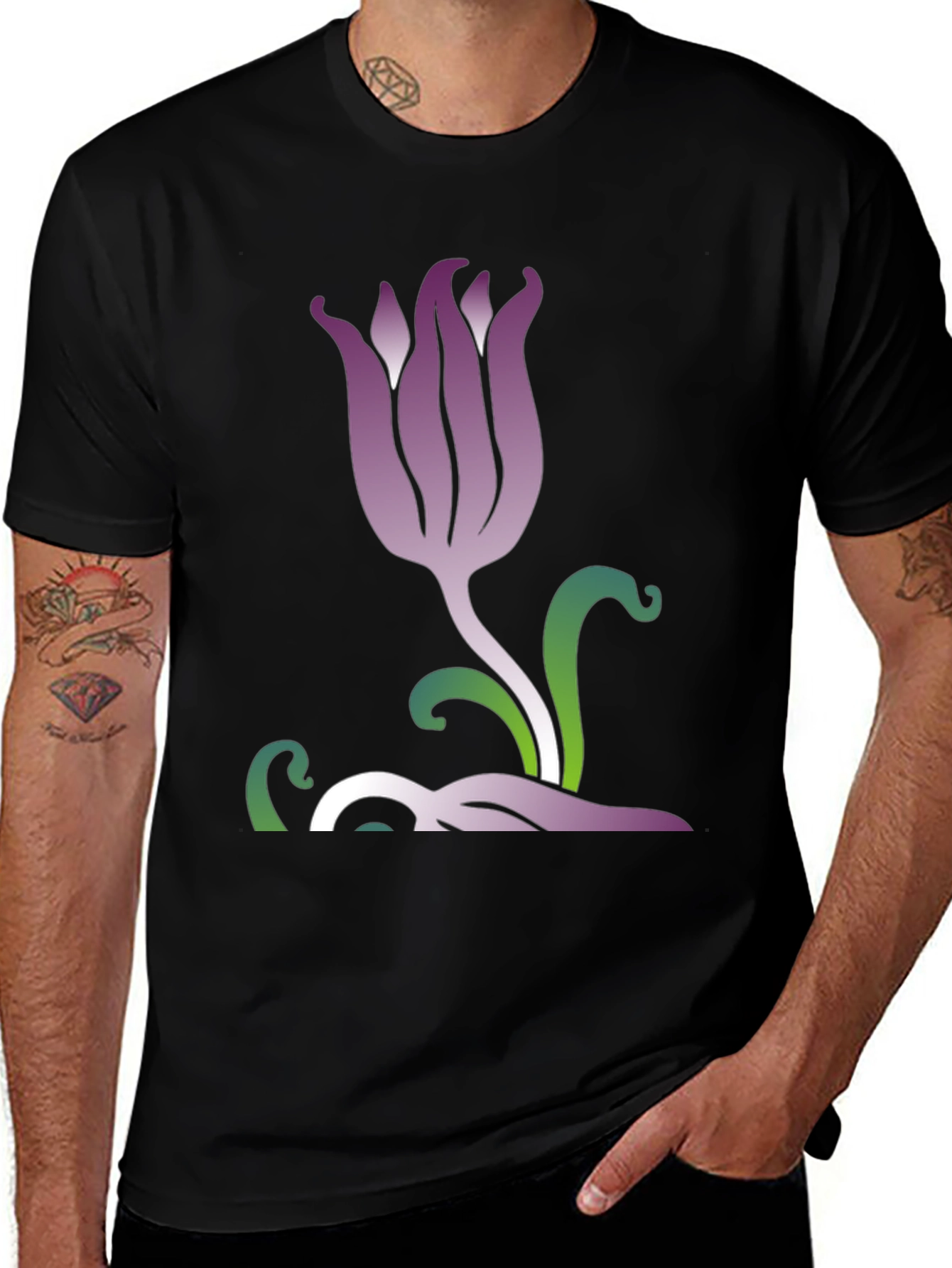 Stylish Floral Graphic Tee - Black Cotton Blend