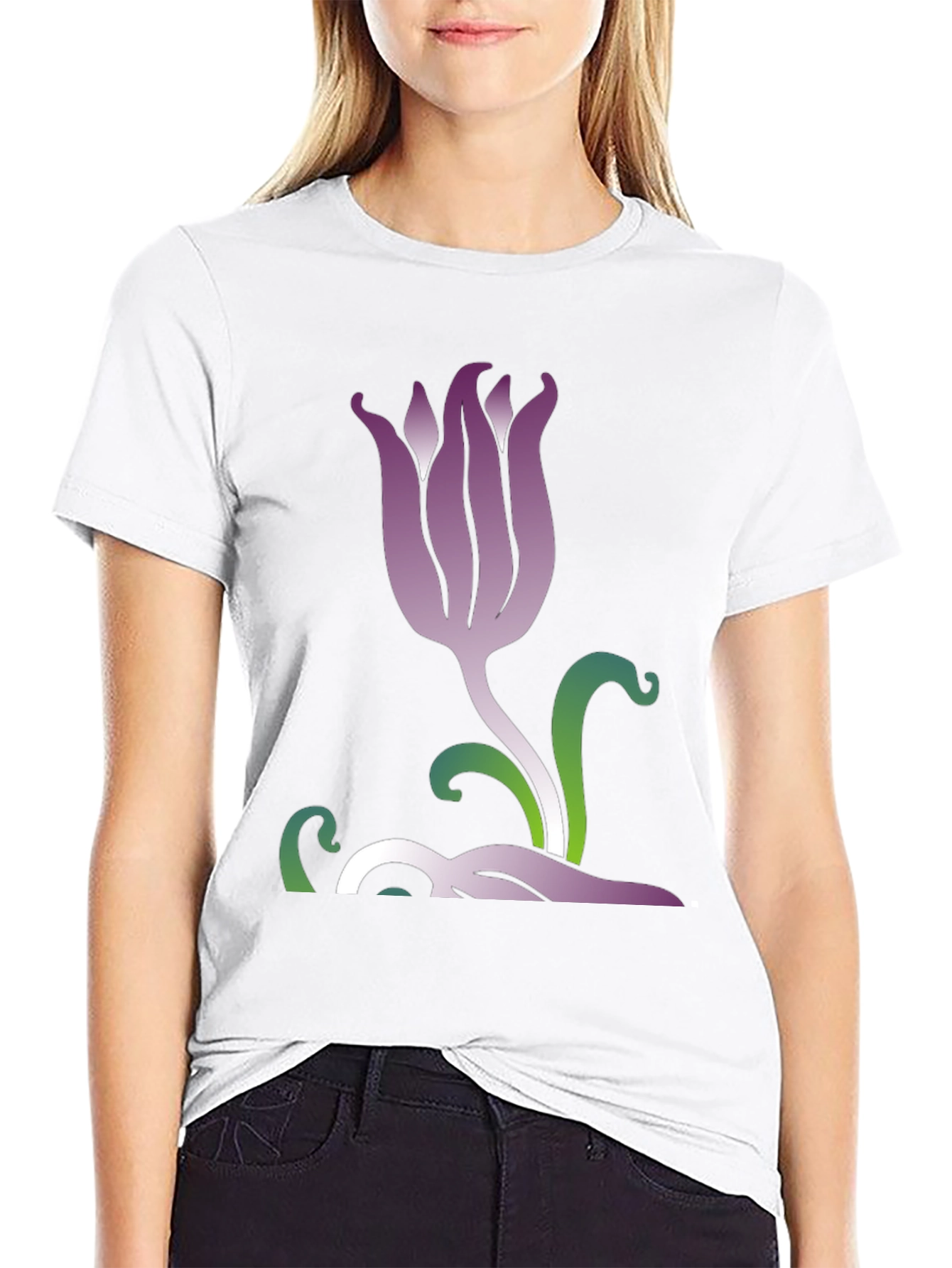 Stylish Floral Graphic Tee - Black Cotton Blend