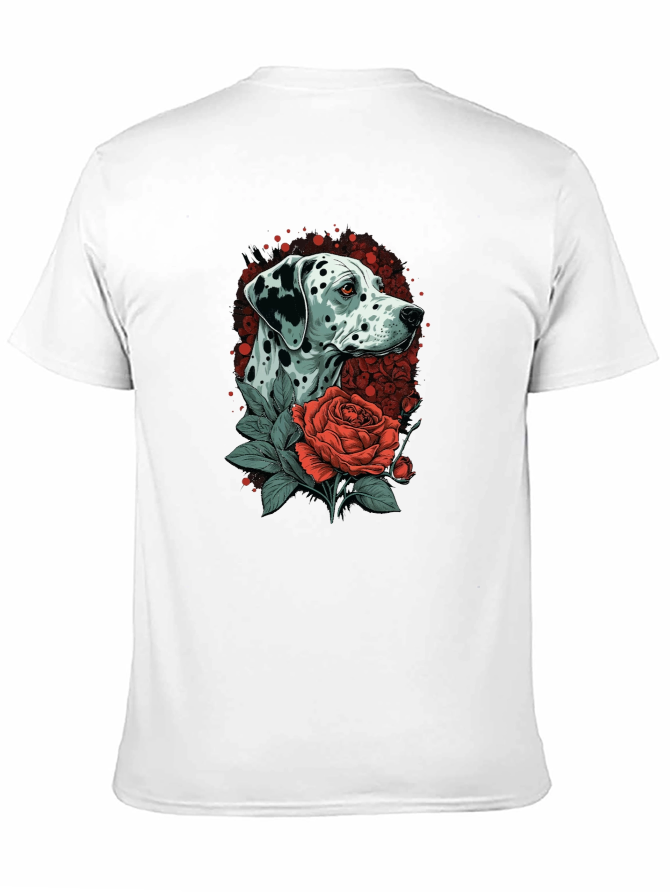 Dalmatian Dog & Rose Graphic Black T-Shirt