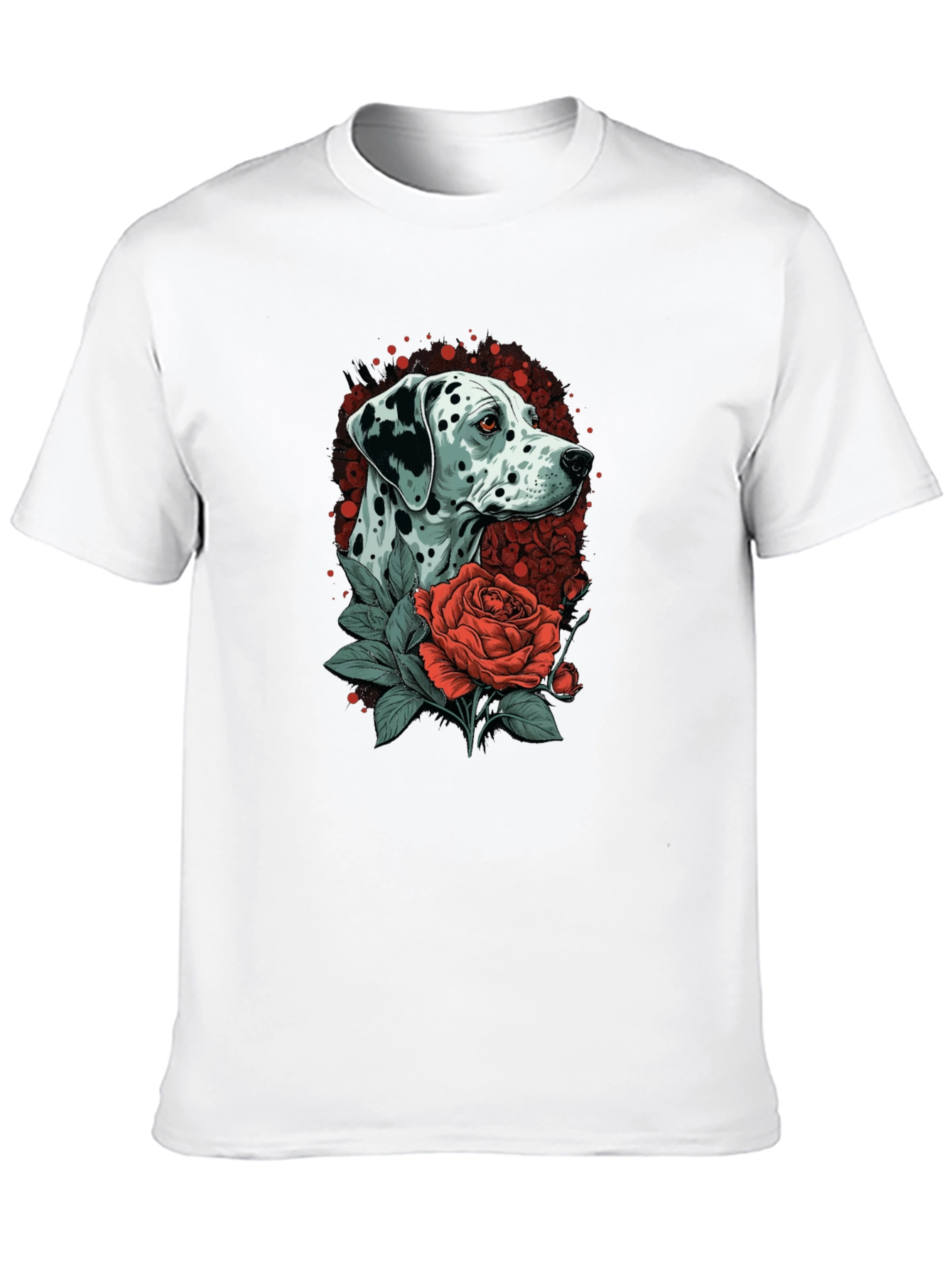 Dalmatian Dog & Rose Graphic Black T-Shirt