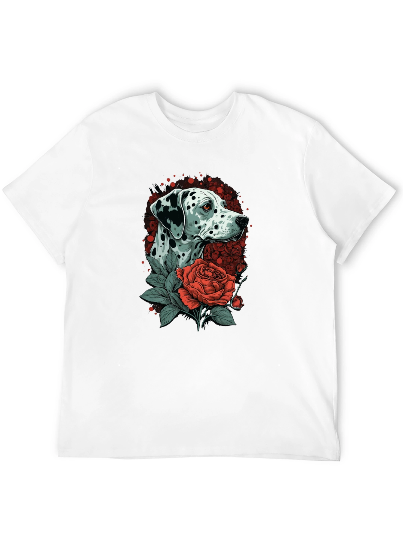 Dalmatian Dog & Rose Graphic Black T-Shirt