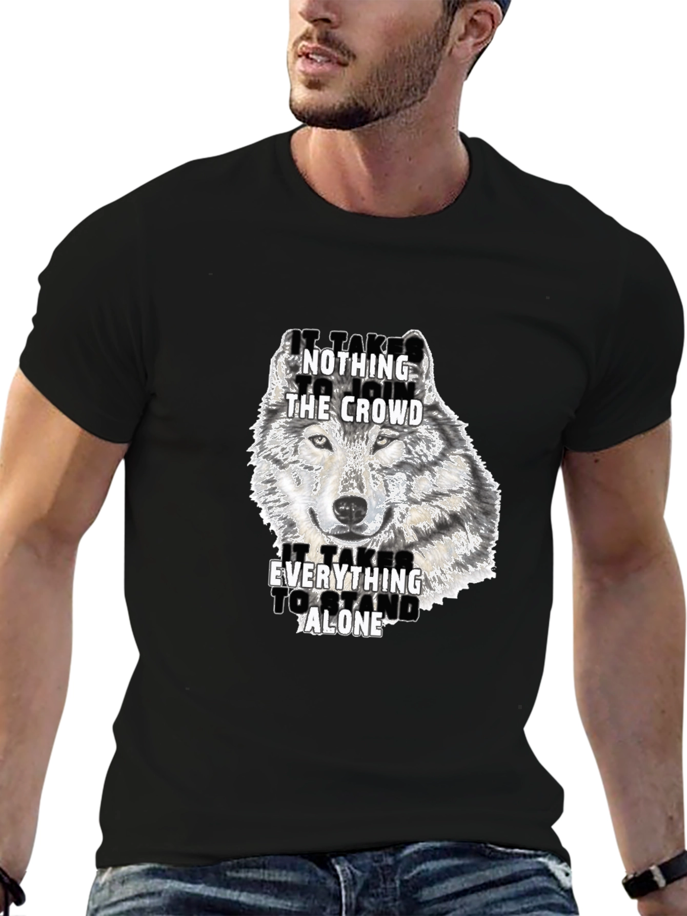 Wolf Graphic Print Crew Neck T-Shirt
