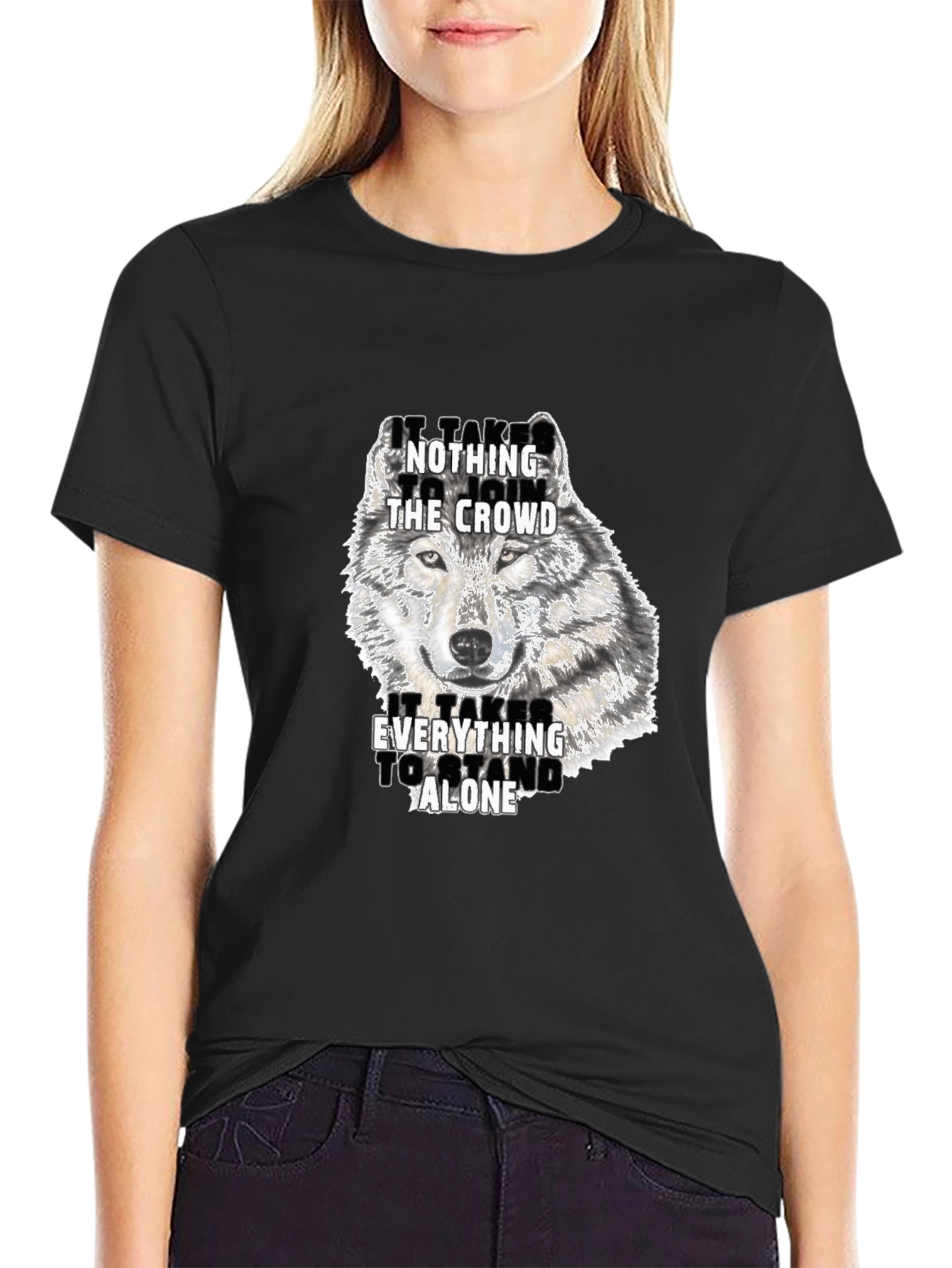 Wolf Graphic Print Crew Neck T-Shirt