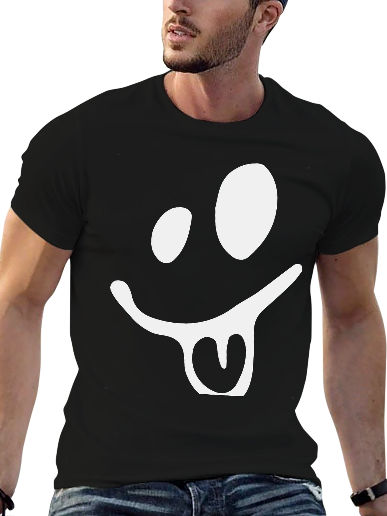 Funny Face Graphic Tee - Black Cotton T-Shirt