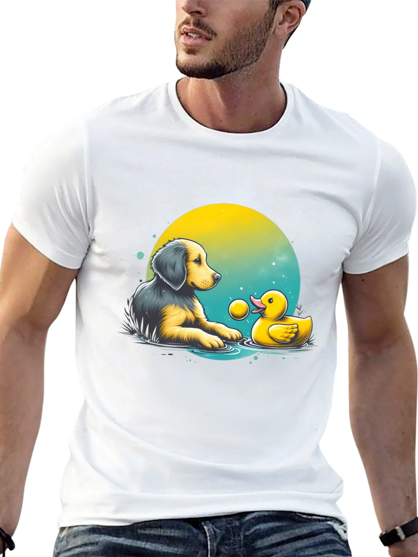 Dog and Duck T-Shirt - Playful Graphic Tee