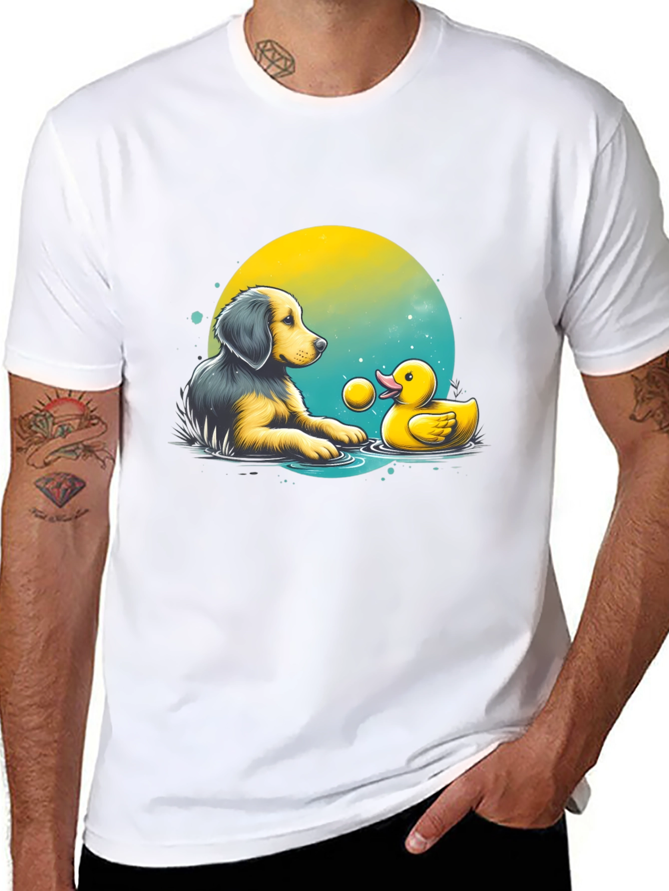 Dog and Duck T-Shirt - Playful Graphic Tee