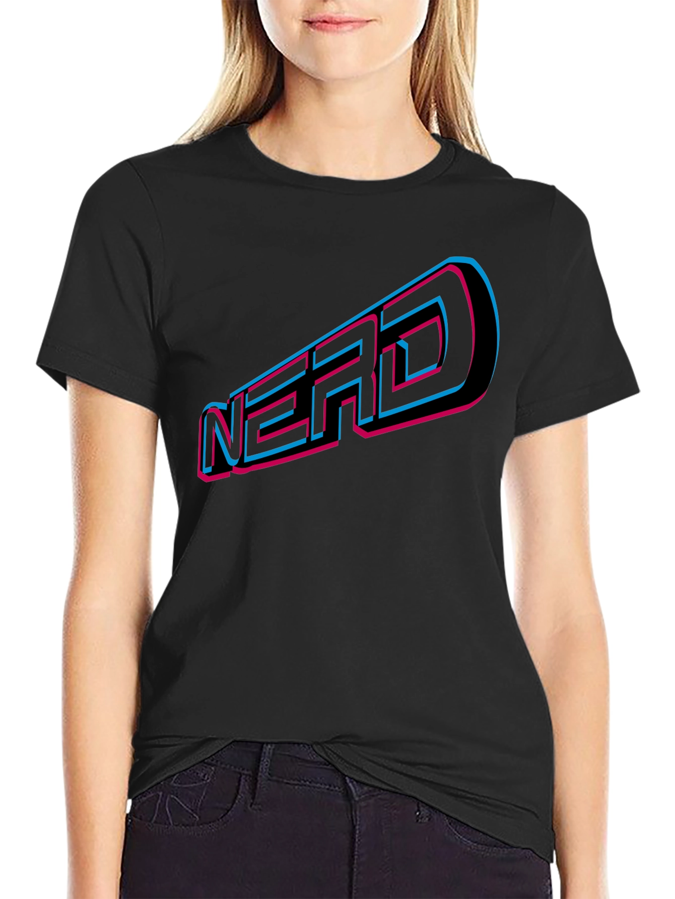 Nerd Graphic Tee - Retro 3D Design Black T-Shirt
