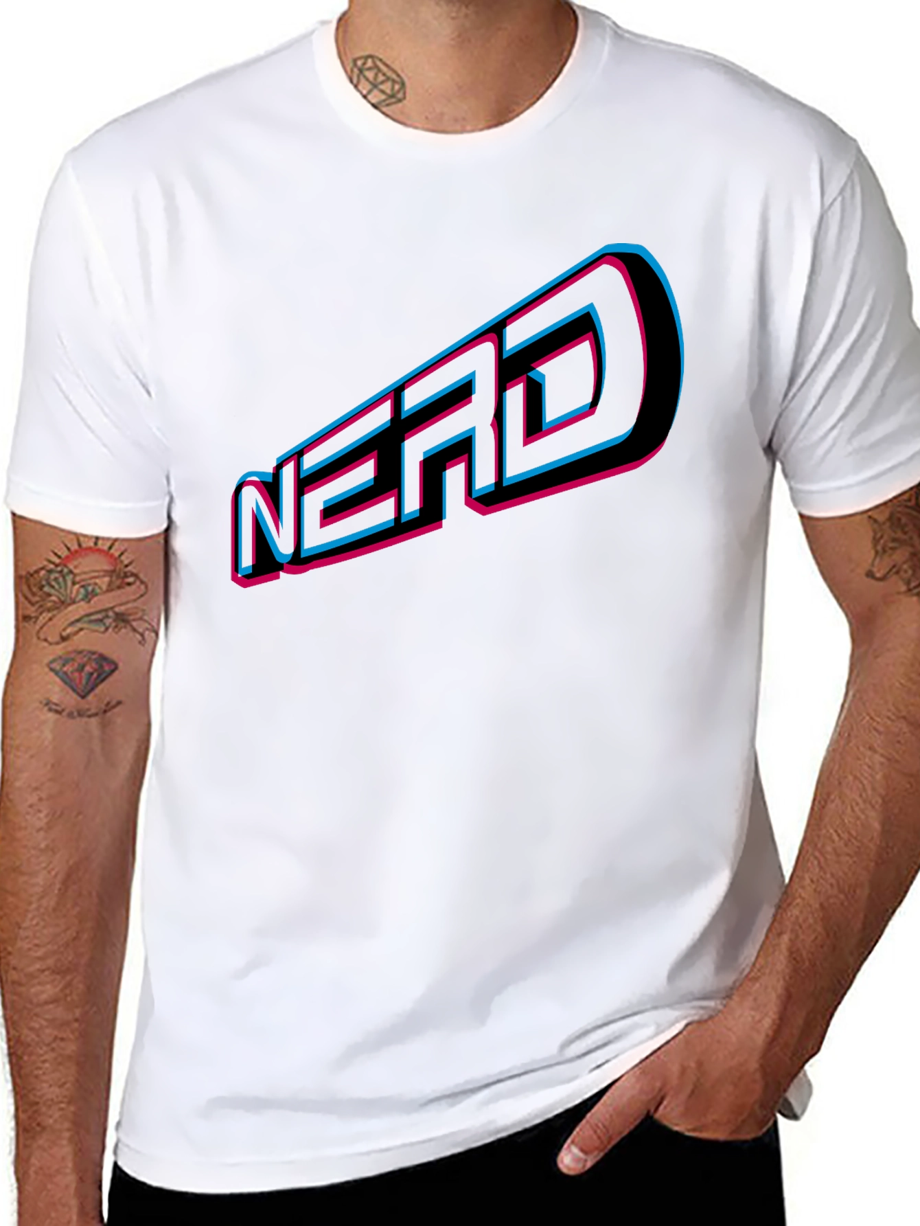 Nerd Graphic Tee - Retro 3D Design Black T-Shirt