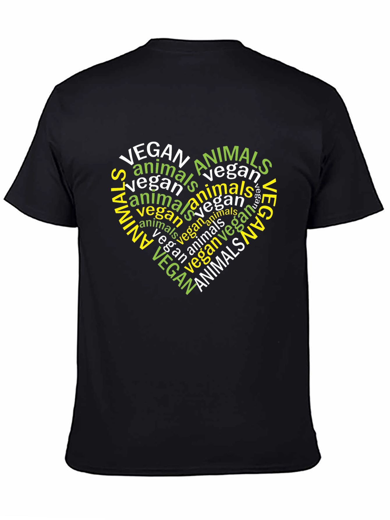 Vegan Animals Word Art Heart Black T-Shirt