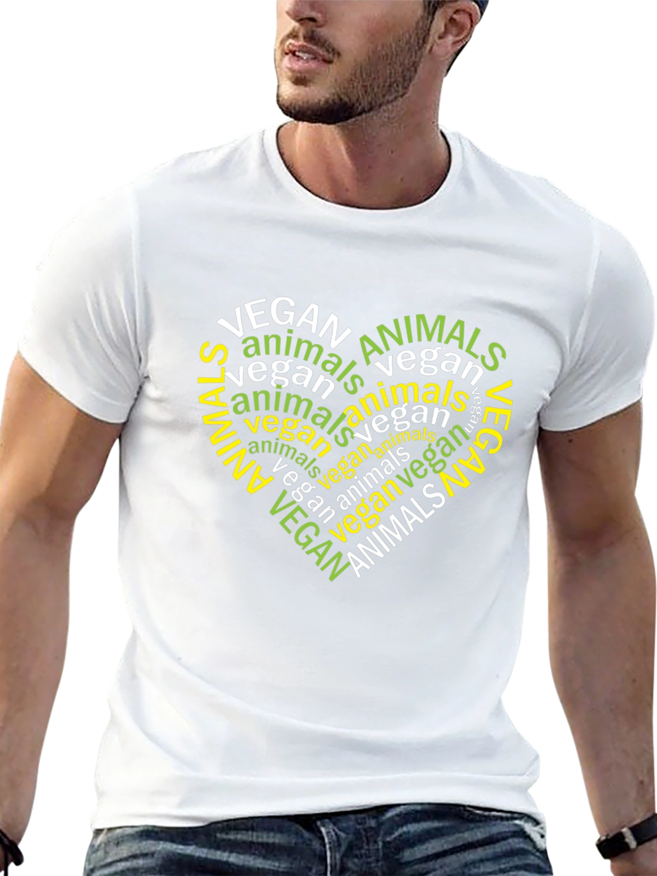 Vegan Animals Word Art Heart Black T-Shirt