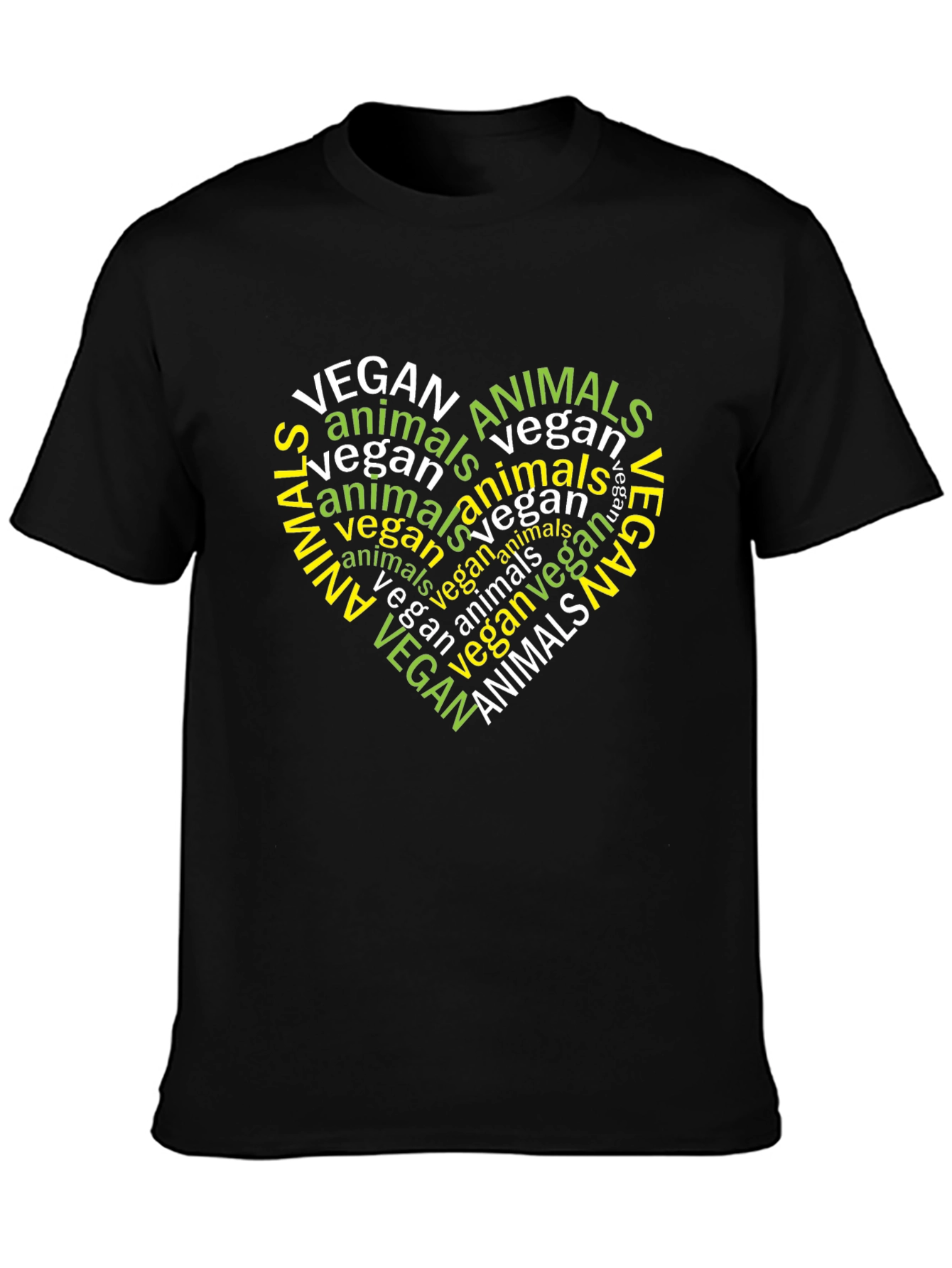 Vegan Animals Word Art Heart Black T-Shirt