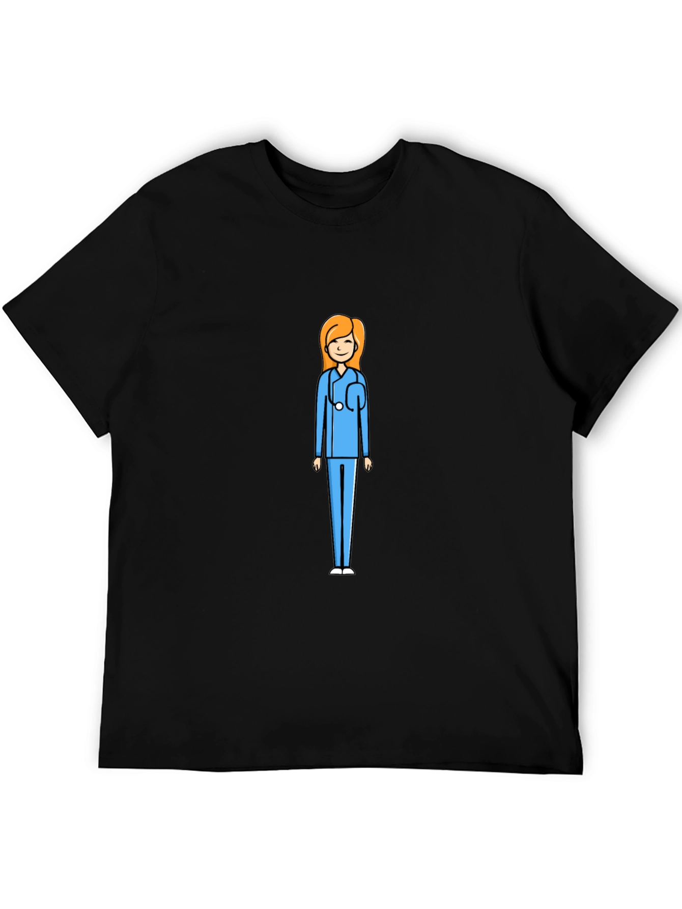 Cartoon Nurse Graphic Black T-Shirt