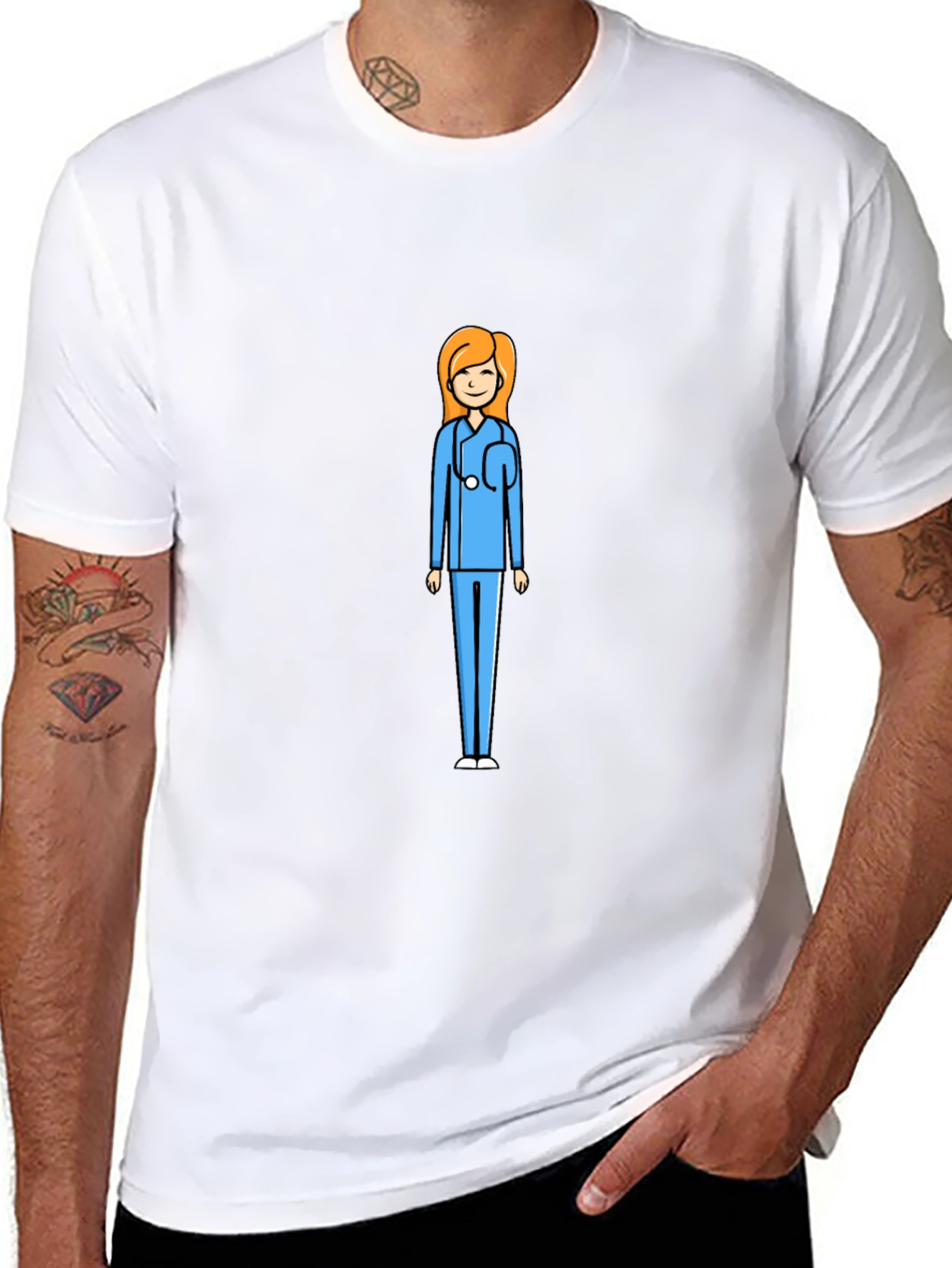 Cartoon Nurse Graphic Black T-Shirt