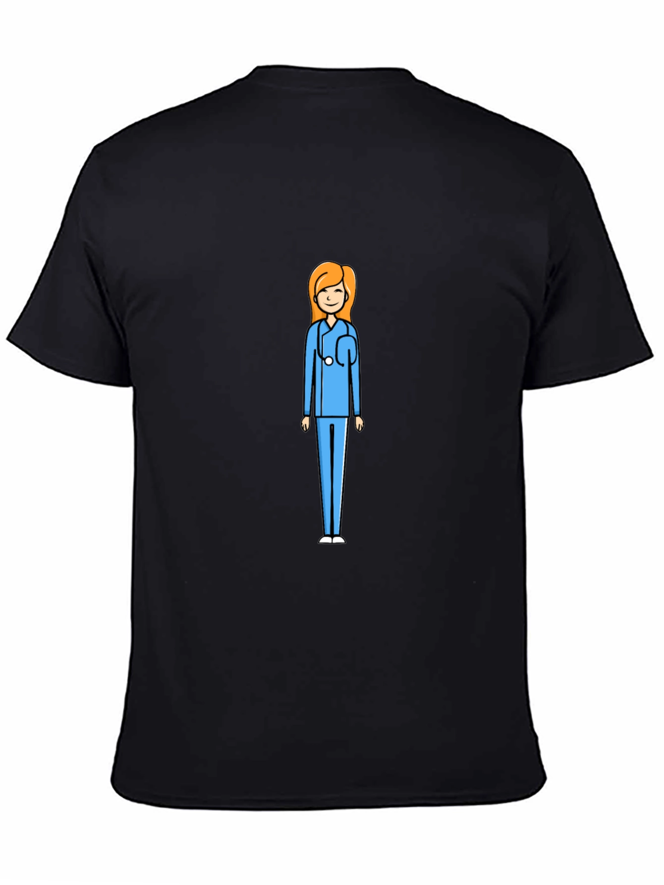 Cartoon Nurse Graphic Black T-Shirt