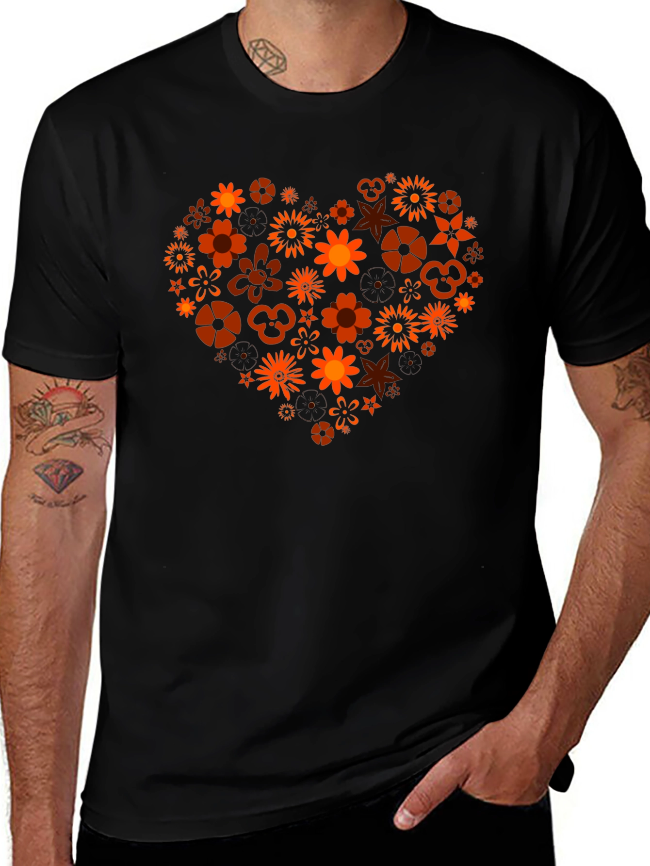 Floral Heart Graphic T-Shirt - Stylish Mens Tee