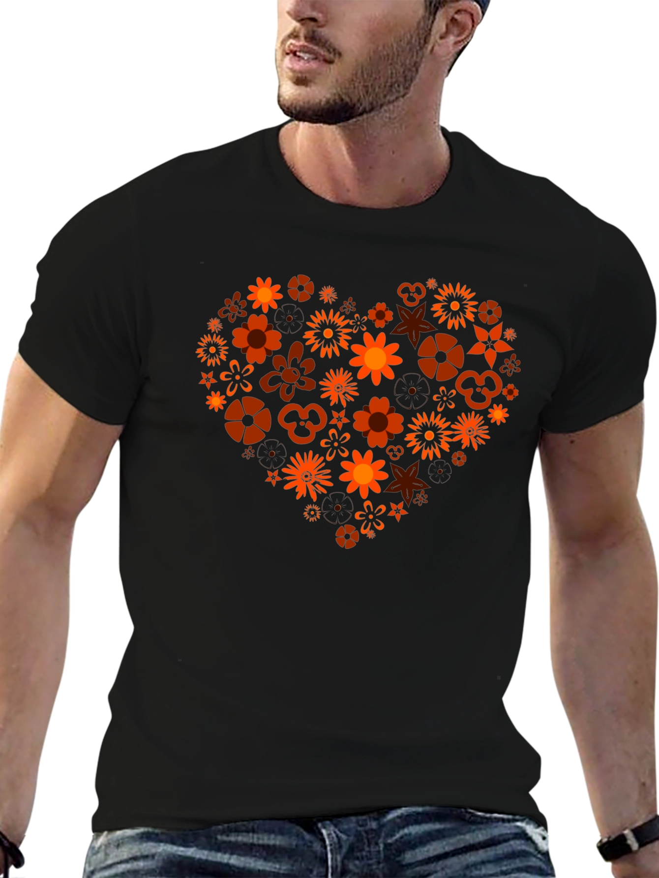 Floral Heart Graphic T-Shirt - Stylish Mens Tee