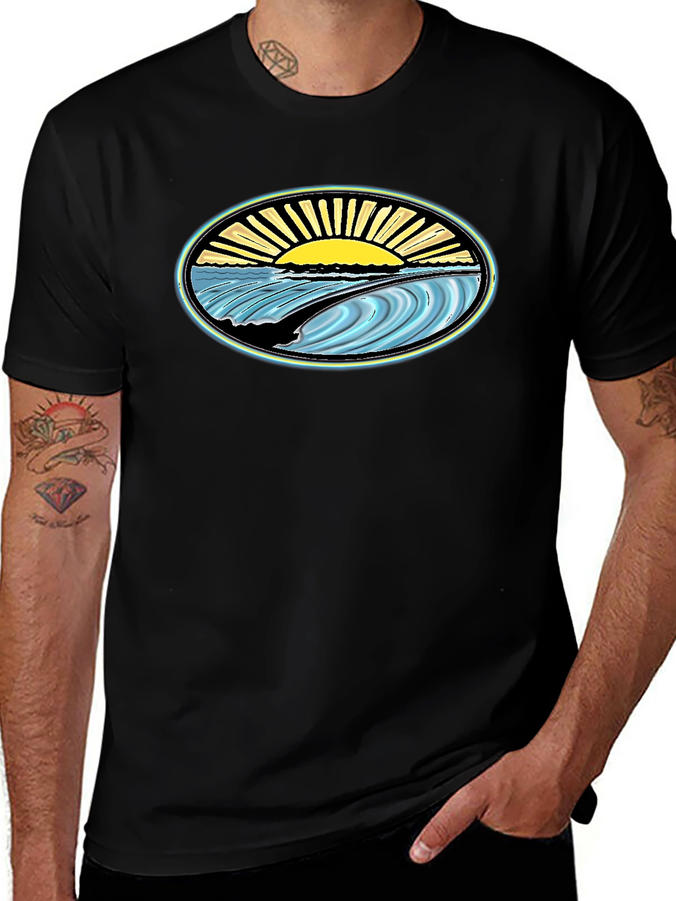 Surfs Up Graphic Tee - Black Cotton T-Shirt