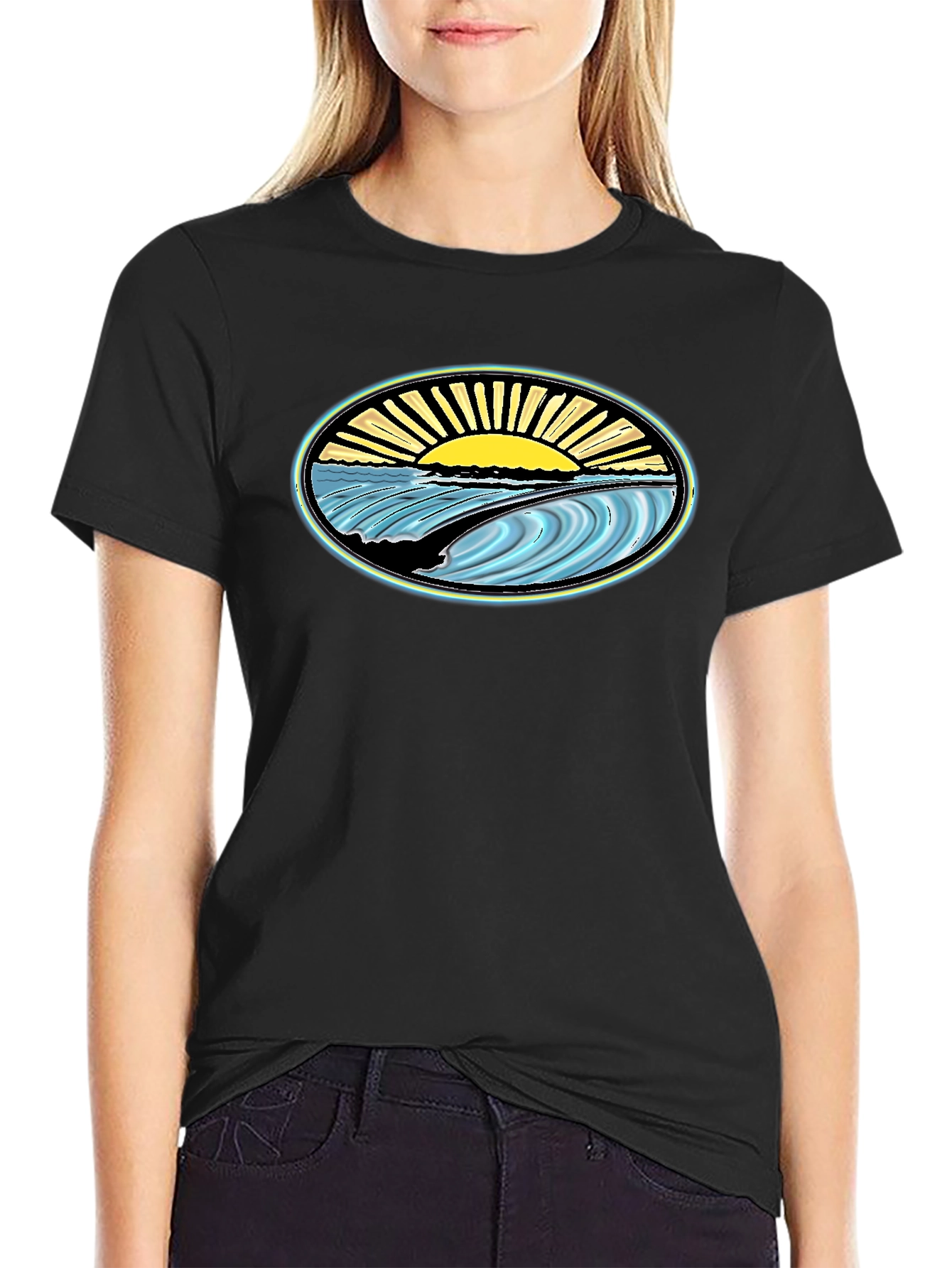 Surfs Up Graphic Tee - Black Cotton T-Shirt