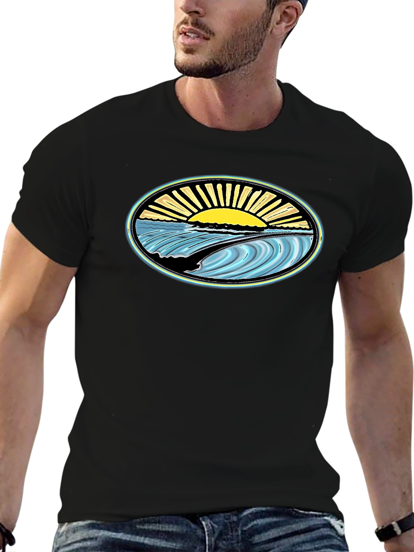 Surfs Up Graphic Tee - Black Cotton T-Shirt