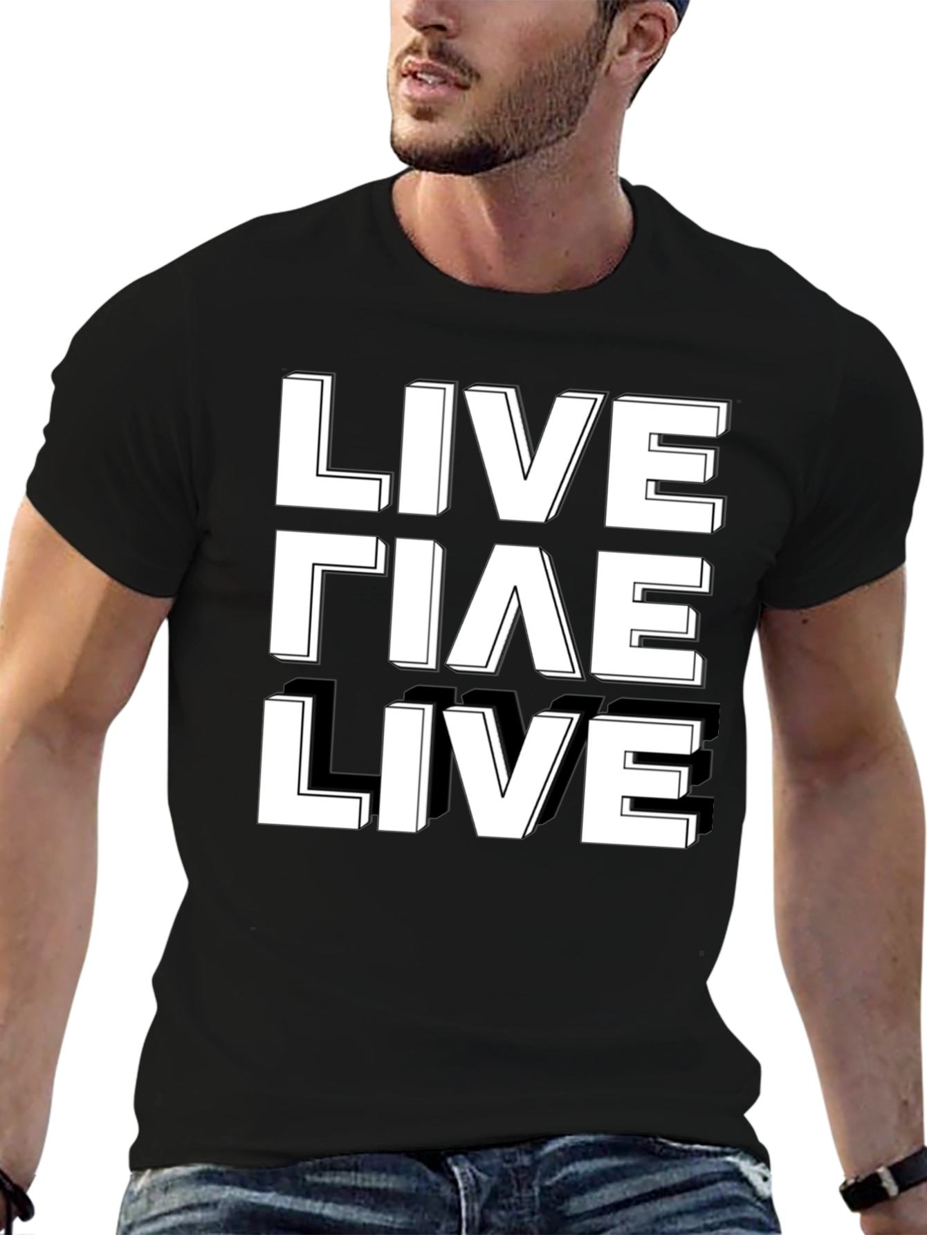Live Laugh Live Graphic Tee - Black Cotton T-Shirt