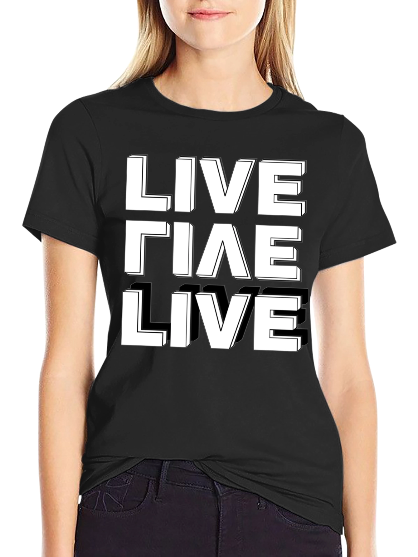 Live Laugh Live Graphic Tee - Black Cotton T-Shirt