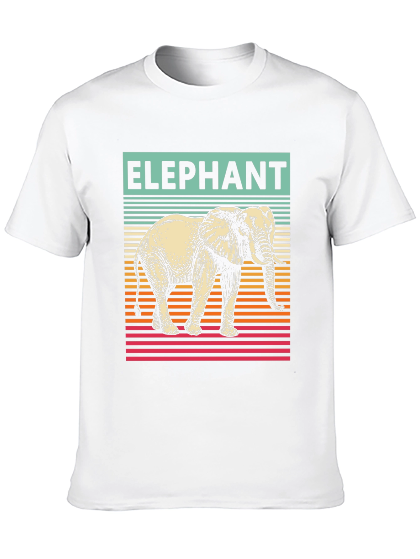 Elephant Graphic T-Shirt - Striped Retro Design
