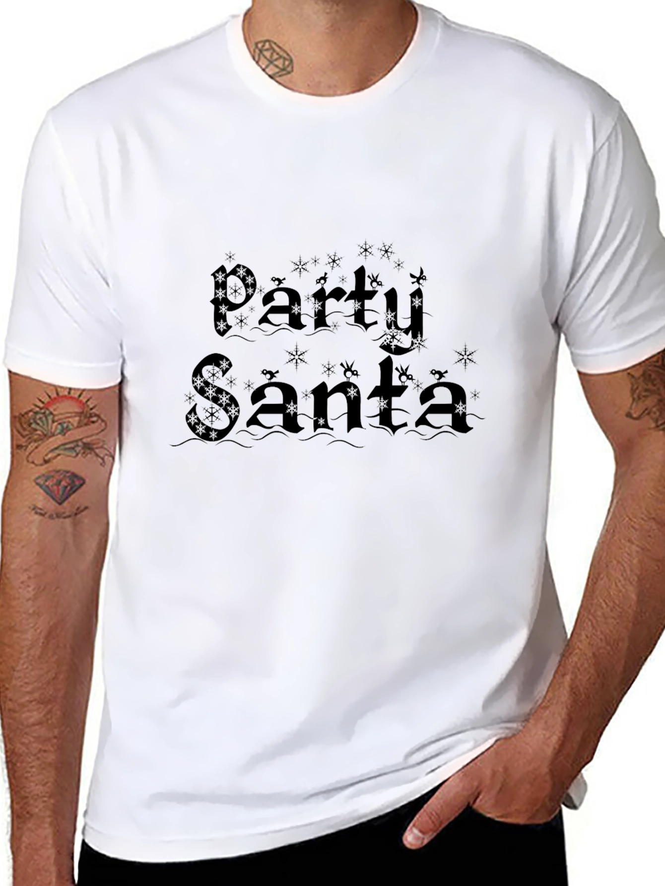 Party Santa Graphic Print Black T-Shirt