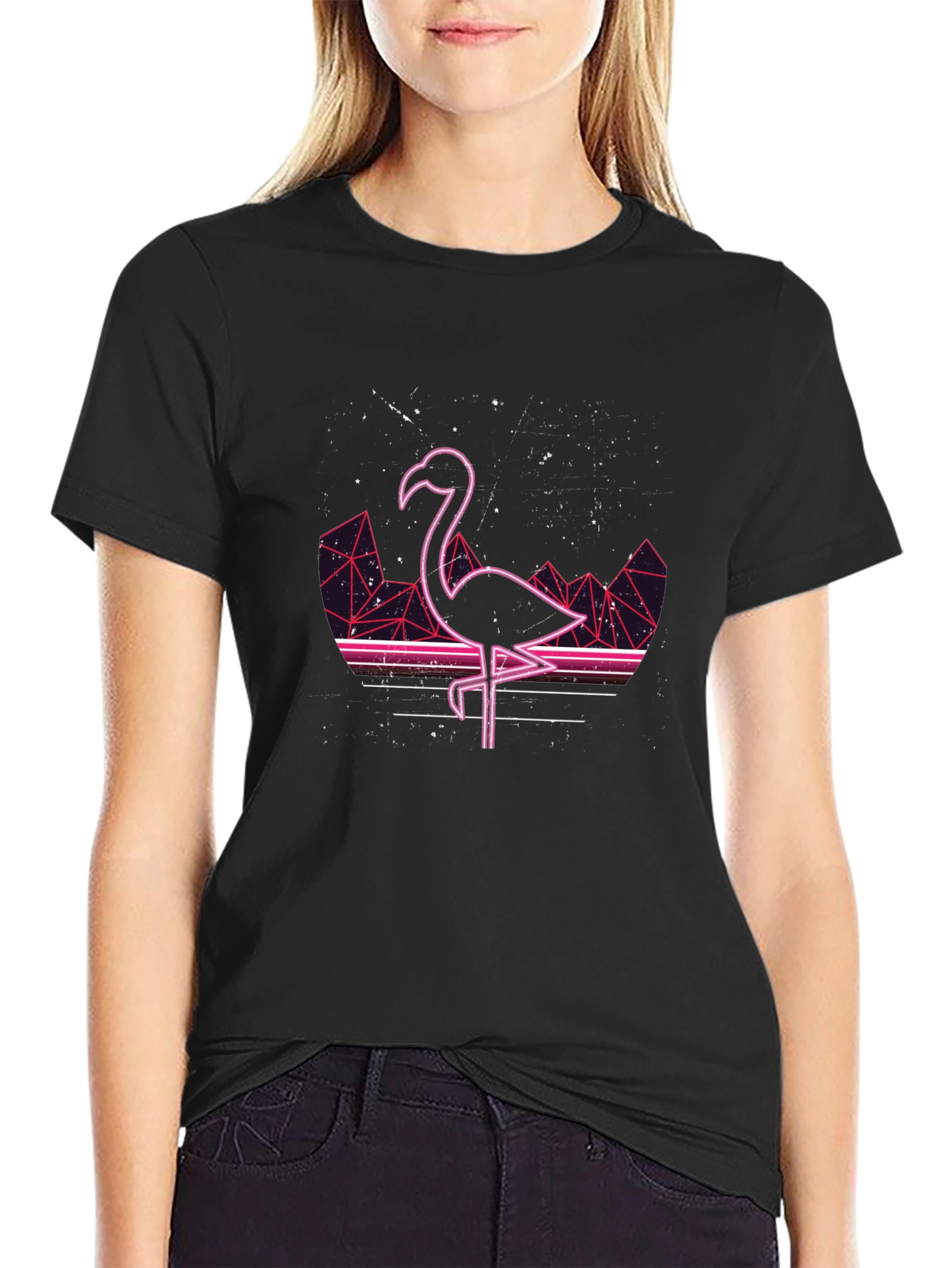 Retro Flamingo T-Shirt - Black