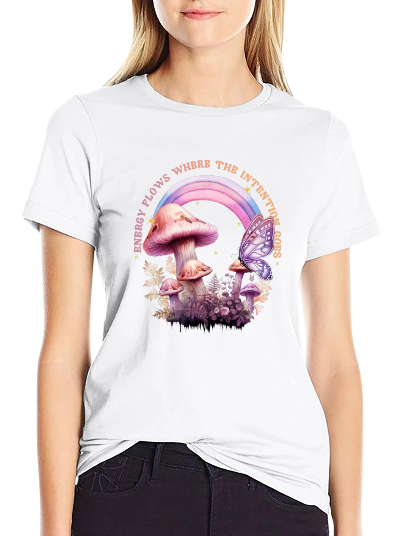Mushroom Butterfly Energy Flow Graphic Tee