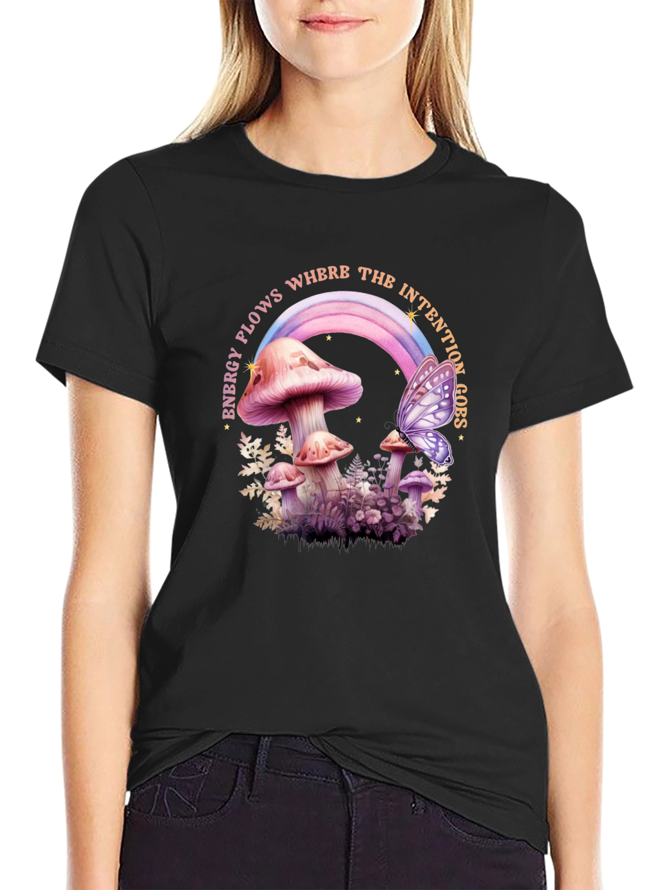 Mushroom Butterfly Energy Flow Graphic Tee