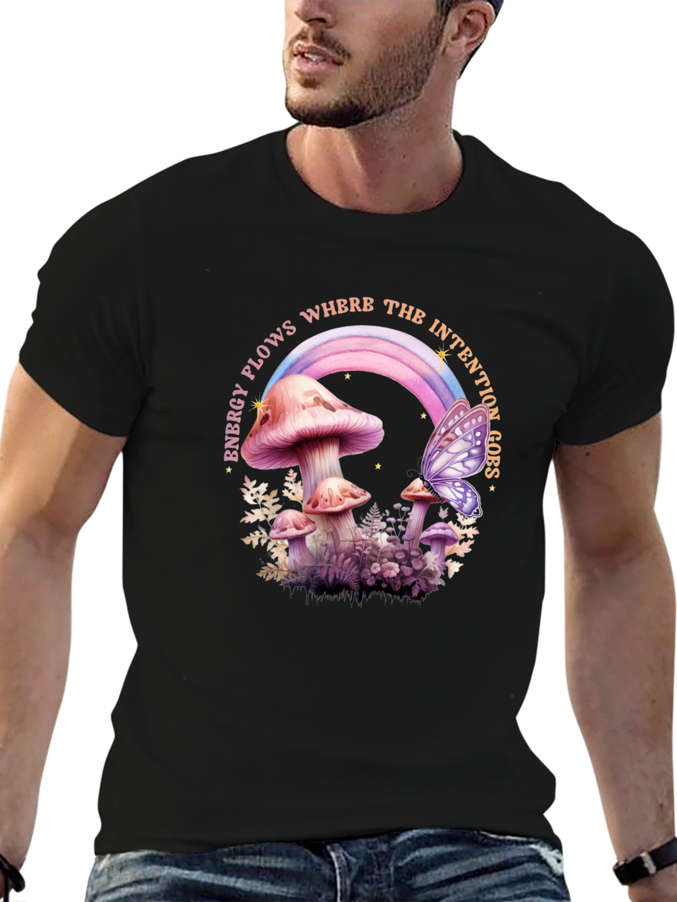 Mushroom Butterfly Energy Flow Graphic Tee