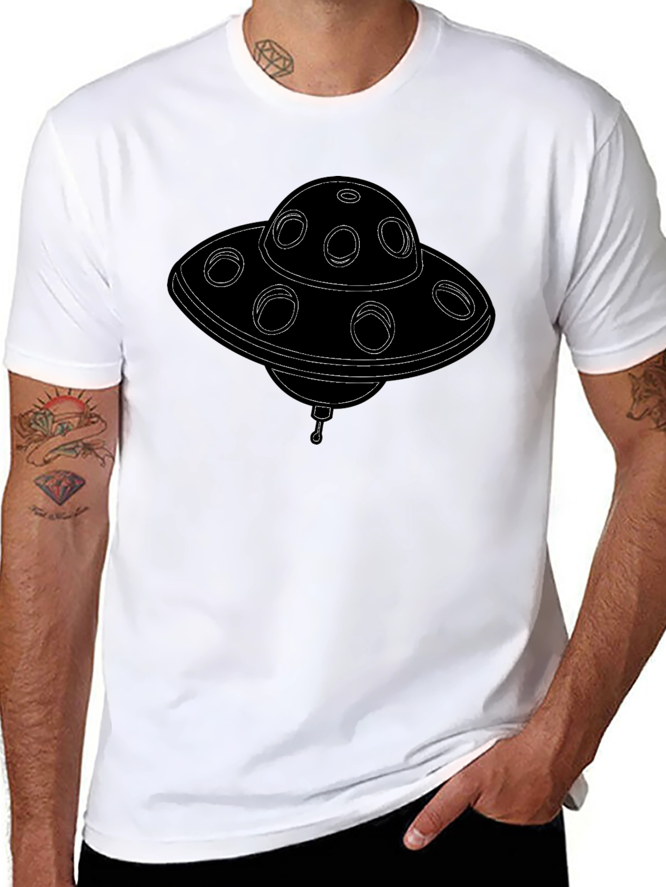 UFO Graphic T-Shirt - Black Sci-Fi Style