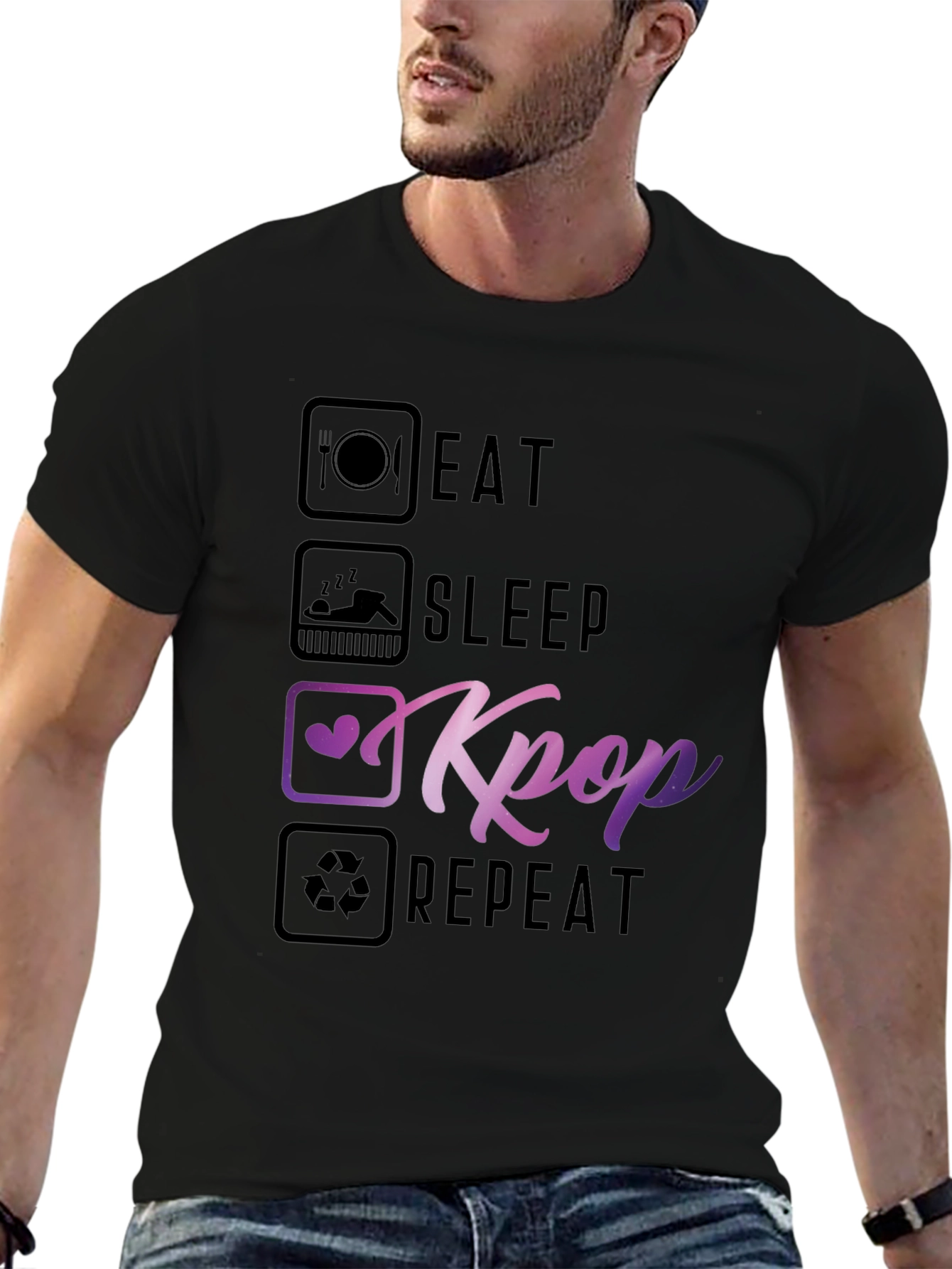 Eat Sleep Kpop Repeat Black T-Shirt