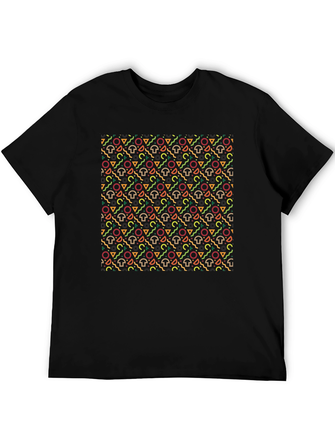 Funky Mushroom Pattern Black T-Shirt