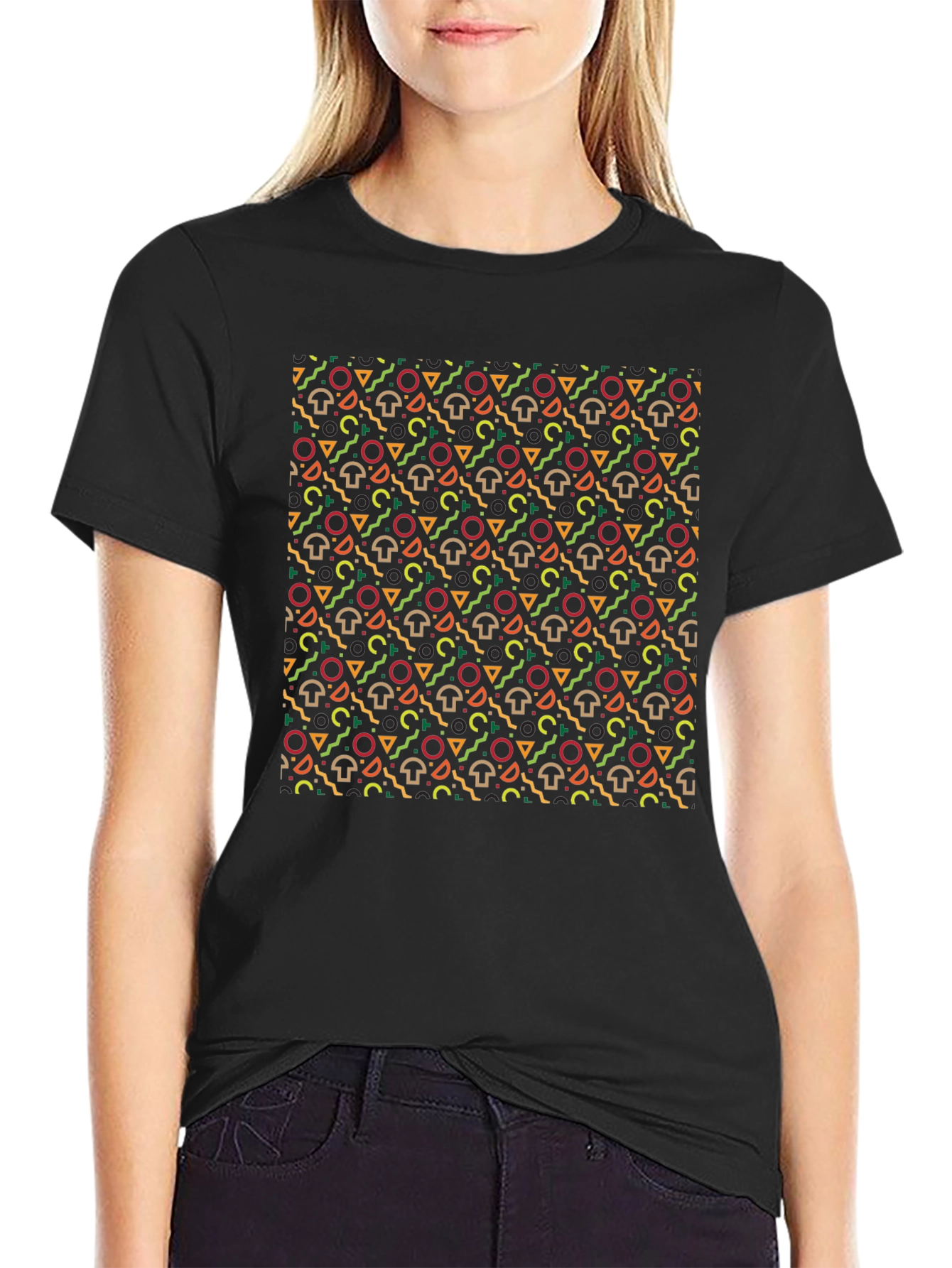 Funky Mushroom Pattern Black T-Shirt