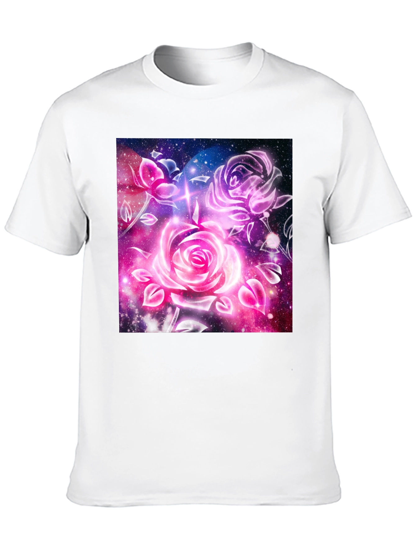 Galaxy Rose Graphic Tee - Cosmic Floral Design