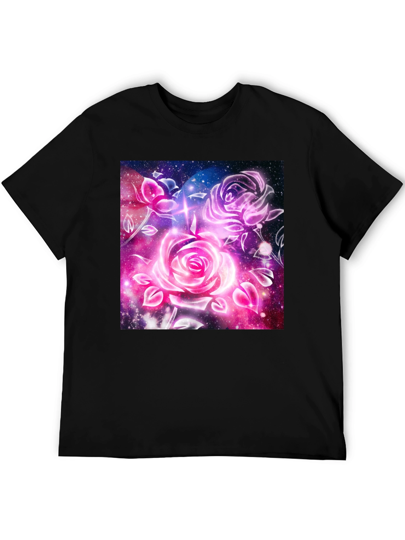 Galaxy Rose Graphic Tee - Cosmic Floral Design