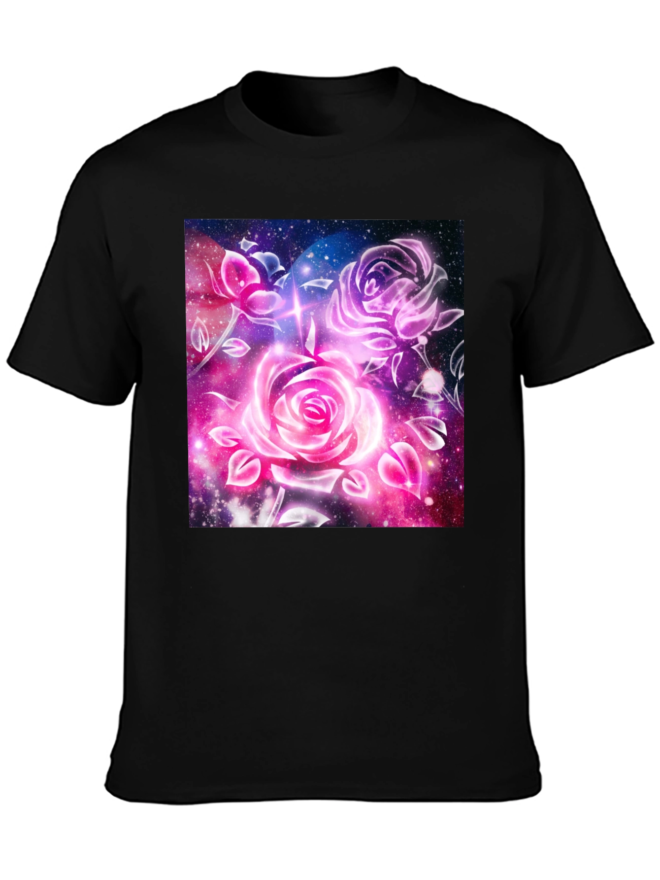 Galaxy Rose Graphic Tee - Cosmic Floral Design