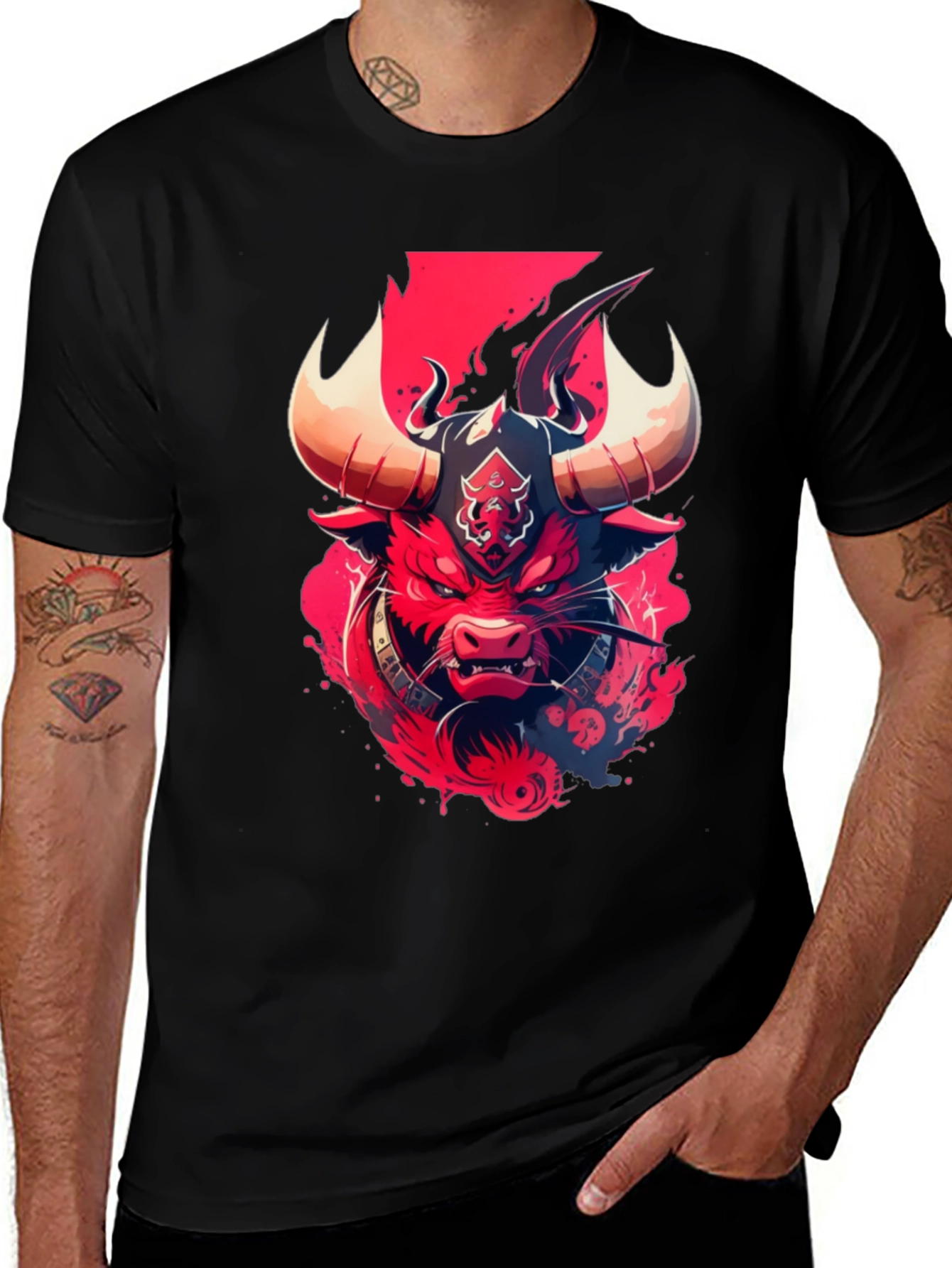 Fiery Bull Graphic Tee - Bold Edgy Design